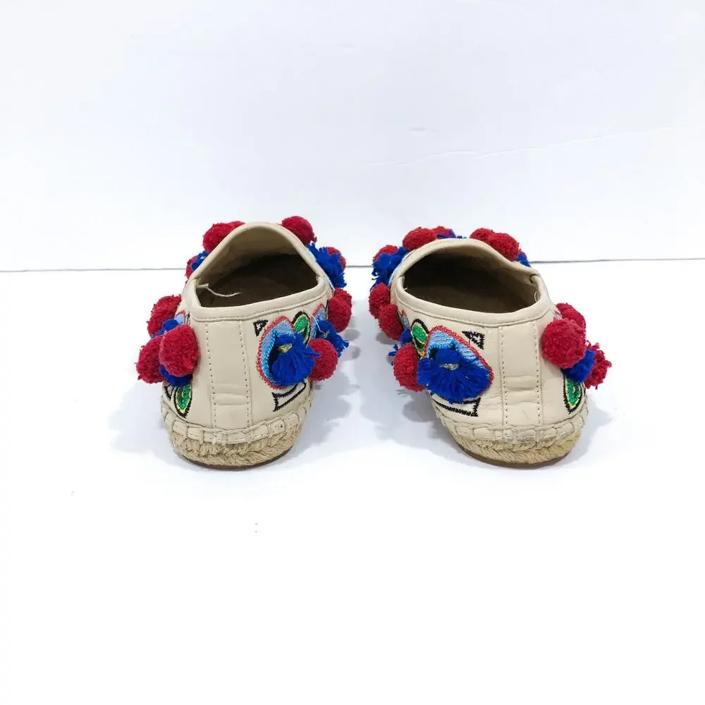 Tory Burch Ellis Pom Pom Embroidered Espadrille Flats